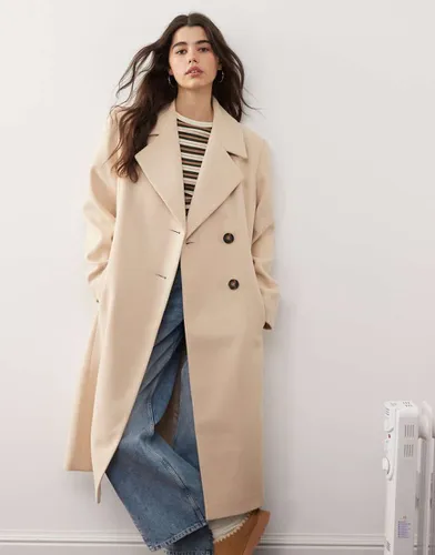 Manteau long et oversize effet brossé - Grège - Miss Selfridge - Modalova