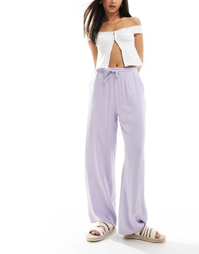 Pantalon large à enfiler en lin mélangé - Lilas - Miss Selfridge - Modalova