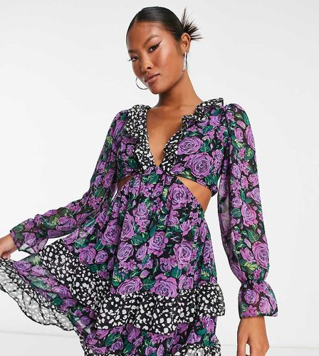 Petite - Robe courte en mousseline à volants et imprimé varié - Miss Selfridge - Modalova