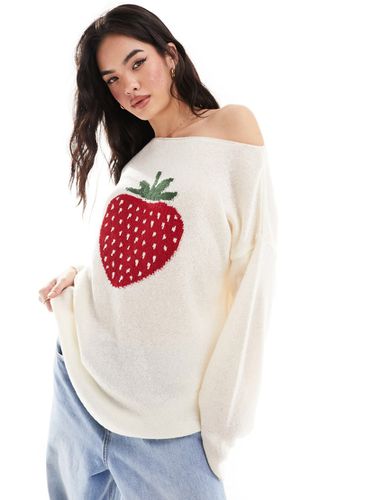 Pull en maille à motif fraise - Crème - Miss Selfridge - Modalova