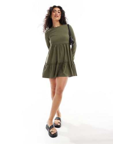 Robe babydoll courte à manches longues - Kaki délavé - Miss Selfridge - Modalova