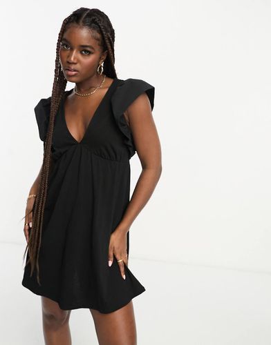 Robe babydoll courte à manches volantées - Noir - Miss Selfridge - Modalova