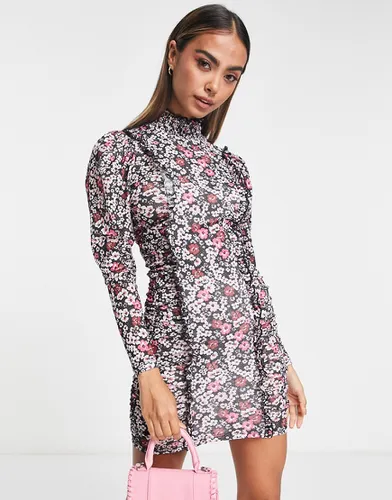 Robe courte moulante à volants et petites fleurs - Miss Selfridge - Modalova