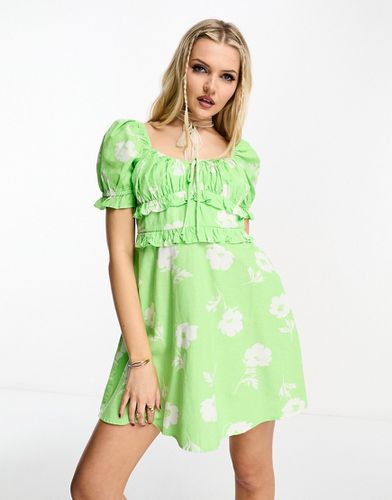 Robe courte tendance folk effet lin à fleurs - Miss Selfridge - Modalova