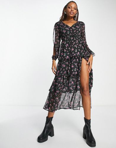 Robe longue en mousseline à volants étagés avec imprimé fleurs et pois - Miss Selfridge - Modalova