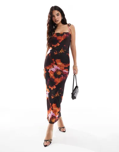 Robe longue en tulle à fleurs avec épaules nouées - Miss Selfridge - Modalova