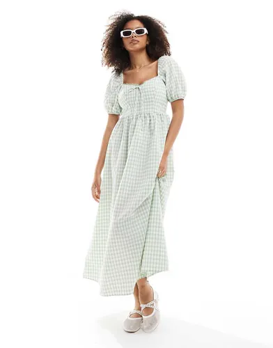 Robe mi-longue nouée sur le devant à carreaux vichy - Matcha - Miss Selfridge - Modalova