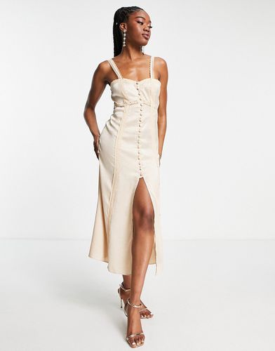 Robe nuisette mi-longue boutonnée en satin bordée de dentelle - Champagne - Miss Selfridge - Modalova