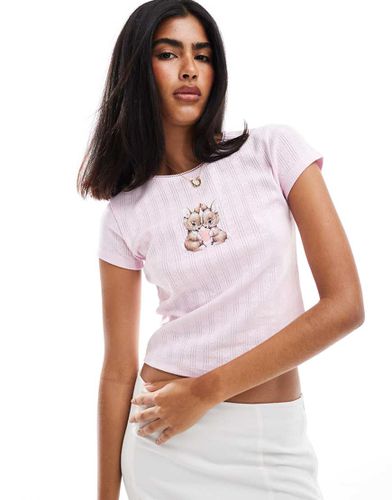 T-shirt en maille pointelle à motif lapin - Miss Selfridge - Modalova