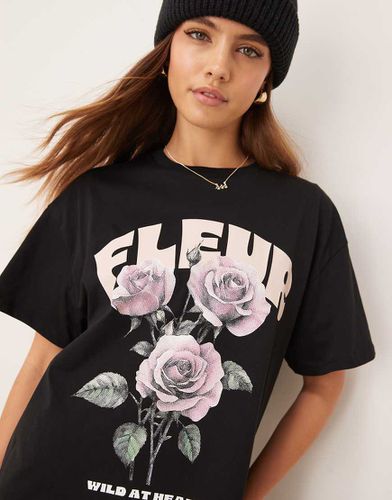 T-shirt oversize avec imprimé Fleur - Miss Selfridge - Modalova