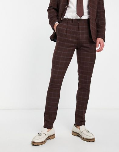 Pantalon de costume skinny à carreaux en laine majoritaire - Bordeaux - Noak - Modalova