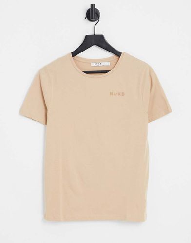 NA-KD - T-shirt oversize en coton à logo - Beige - BEIGE - Nakd - Modalova