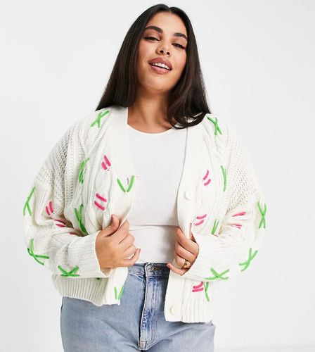 Gilet oversize avec coutures fluo contrastantes en maille torsadée - Native Youth Plus - Modalova