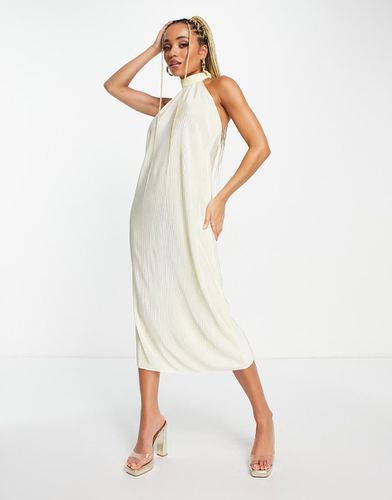 Robe mi-longue dos nu en tissu plissé - Crème - Naanaa - Modalova