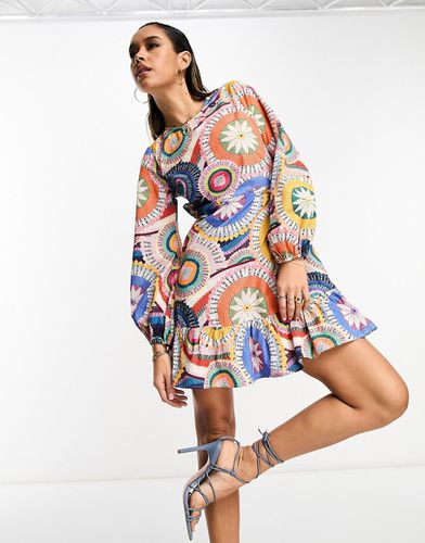 Robe courte en popeline de coton imprimé effet maille au crochet - Never Fully Dressed - Modalova