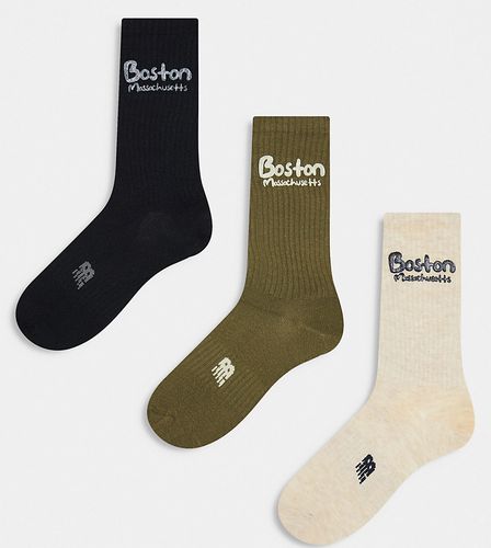Boston - Lot de 3 paires de chaussettes - Vert/noir/blanc - New Balance - Modalova