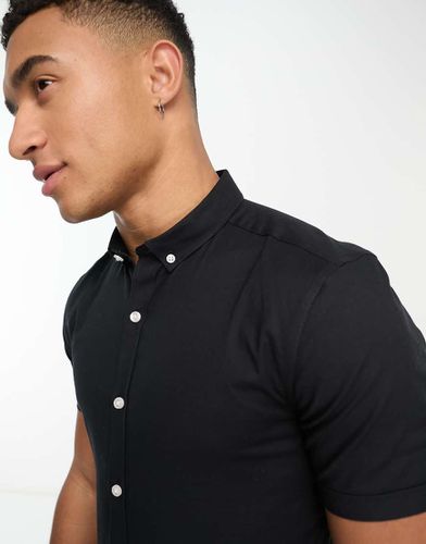 Chemise Oxford moulante à manches courtes - Noir - New Look - Modalova