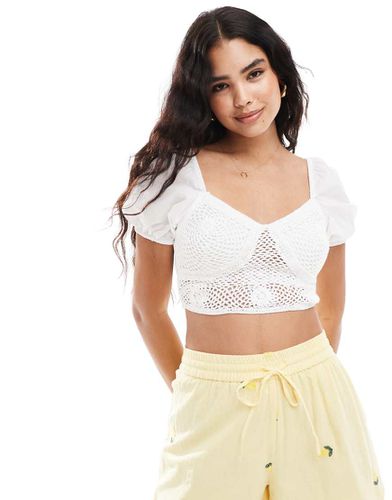 Crop top en crochet à manches bouffantes - New Look - Modalova