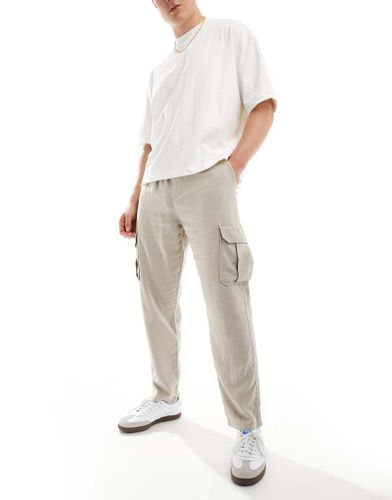 Pantalon cargo aspect lin - Taupe - New Look - Modalova