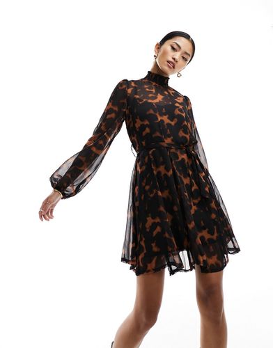 Robe courte nouée à la taille en mousseline imprimé léopard - New Look - Modalova