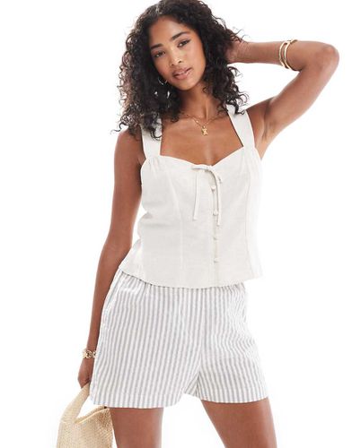 Top boutonné style corset en tissu aspect lin - Taupe - New Look - Modalova