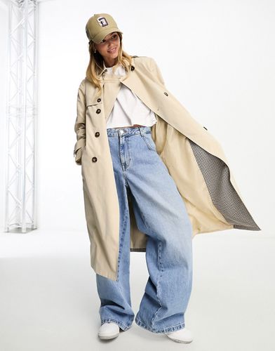 Trench-coat à carreaux contrastés - Taupe - New Look - Modalova