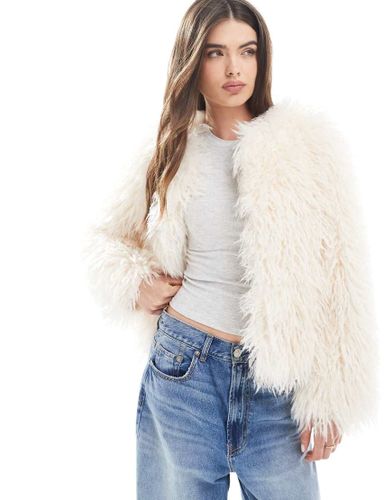 Veste courte en fausse fourrure  poils longs - Crme - New Look - Modalova