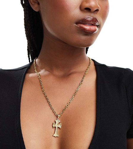 Collier long en acier inoxydable plaqué or avec pendentif croix - Neck On The Line - Modalova