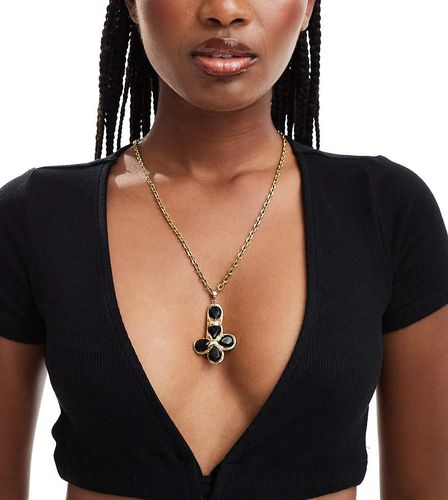 Paloma - Collier long en acier inoxydable plaqué or avec gros pendentif serti de pierres obsidiennes - Neck On The Line - Modalova