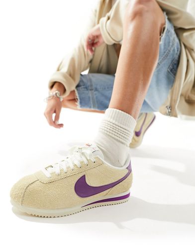 Cortez - Baskets unisexes vintage en daim - Beige et violet - Nike - Modalova