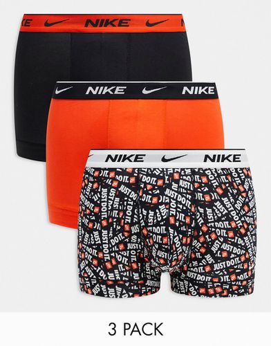Everyday - Lot de 3 boxers en coton stretch - Noir et orange - Nike - Modalova