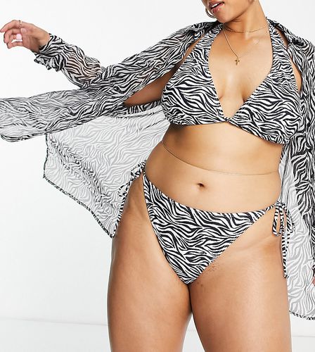 Exclusivité - Bas de bikini noué sur les côtés - Imprimé zébrures - South Beach Curve - Modalova