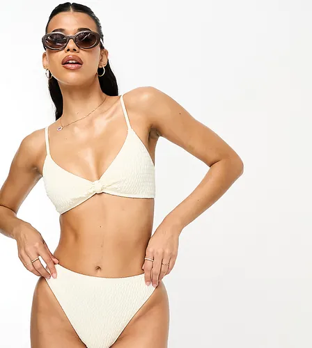 Bas de bikini échancré à taille haute effet froissé - Crème - South Beach - Modalova