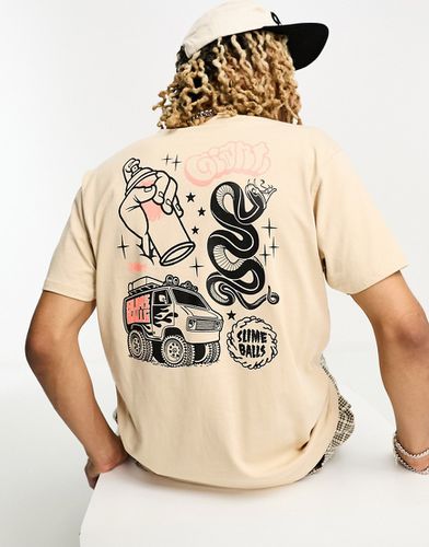 Slimeballs x Mike Giant - T-shirt avec logo centré et imprimé sur le devant et au dos - Beige - Santa Cruz - Modalova