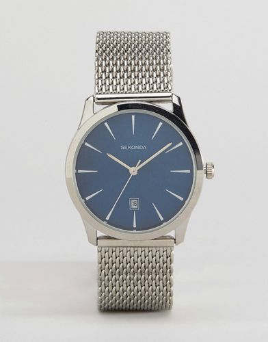 Montre minimaliste avec bracelet en maille d'acier inoxydable et cadran bleu - Sekonda - Modalova