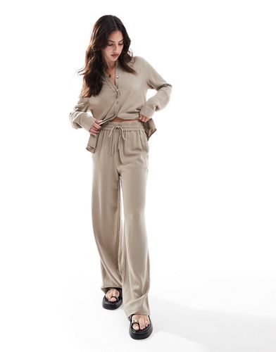 Pantalon ample taille haute aspect lin - Beige - Selected - Modalova