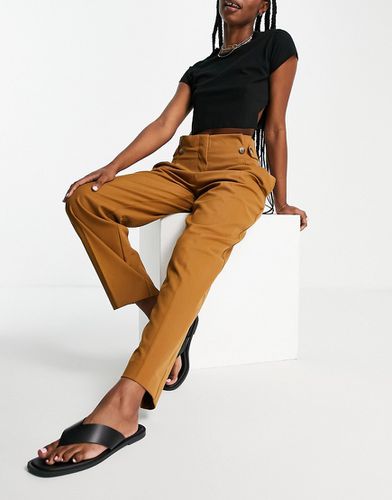 Pantalon ajusté à taille haute et à boutons - - BROWN - Selected - Modalova