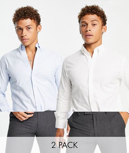 Lot de 2 chemises Oxford ajustées - Blanc et bleu - Selected Homme - Modalova