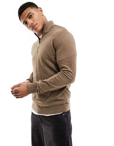 Pull en maille à col montant zippé - Marron - Selected Homme - Modalova