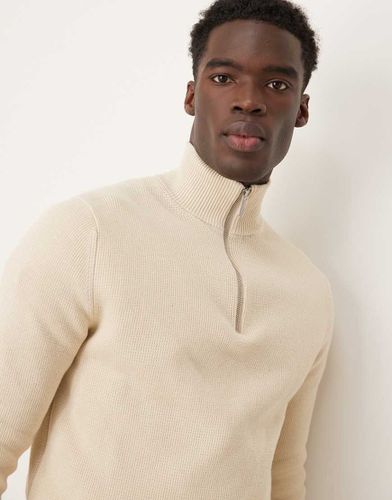 Pull en maille à encolure zippée - Crème - Selected Homme - Modalova