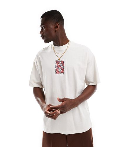 T-shirt ultra oversize avec imprimé au centre - Crème - Selected Homme - Modalova