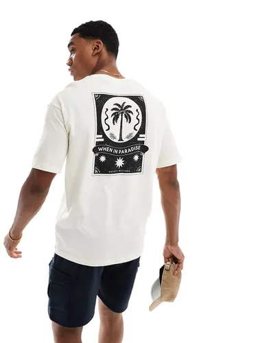 T-shirt oversize avec imprimé palmier au dos - Crème - Selected Homme - Modalova