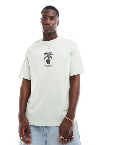 T-shirt oversize avec imprimé plante au centre - pastel - Selected Homme - Modalova