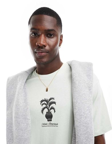 T-shirt oversize avec imprimé plante au centre - pastel - Selected Homme - Modalova