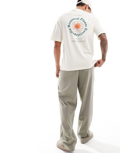 T-shirt oversize avec imprimé végétal rond au dos - Crème - Selected Homme - Modalova