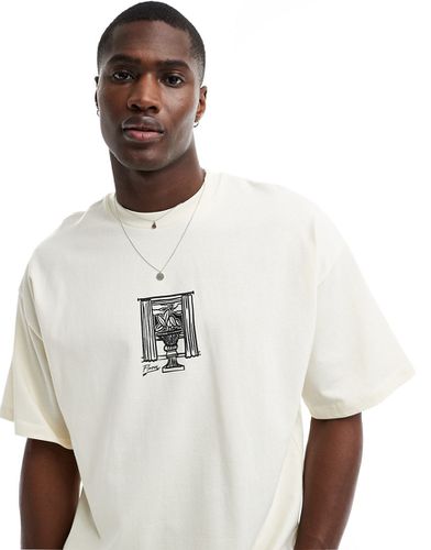T-shirt oversize épais avec imprimé vase sur le devant - Crème - Selected Homme - Modalova