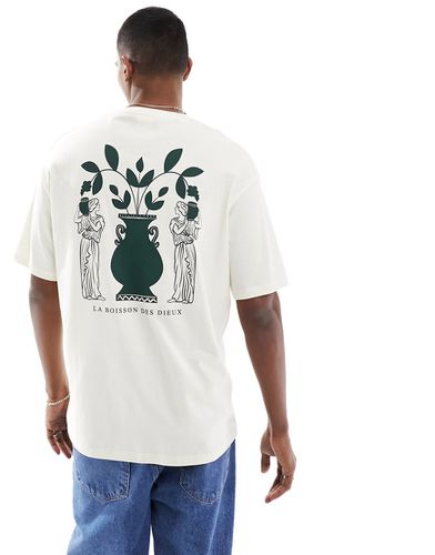T-shirt oversize imprimé au dos - Crème et vert - Selected Homme - Modalova