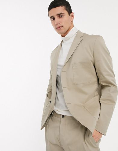 Veste de costume ajustée en coton avec poche plaquée - Taupe - Selected Homme - Modalova
