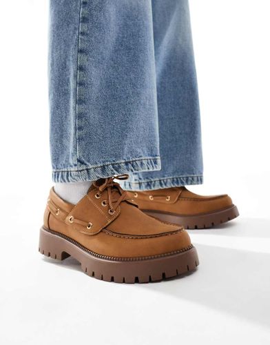 Exton - Chaussures bateau en cuir  semelle chunky - Moutarde - Seqwl - Modalova