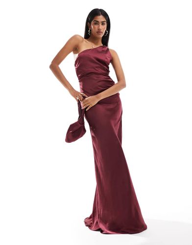 L'invitée - Robe longue asymétrique en satin - Bordeaux - Six Stories - Modalova